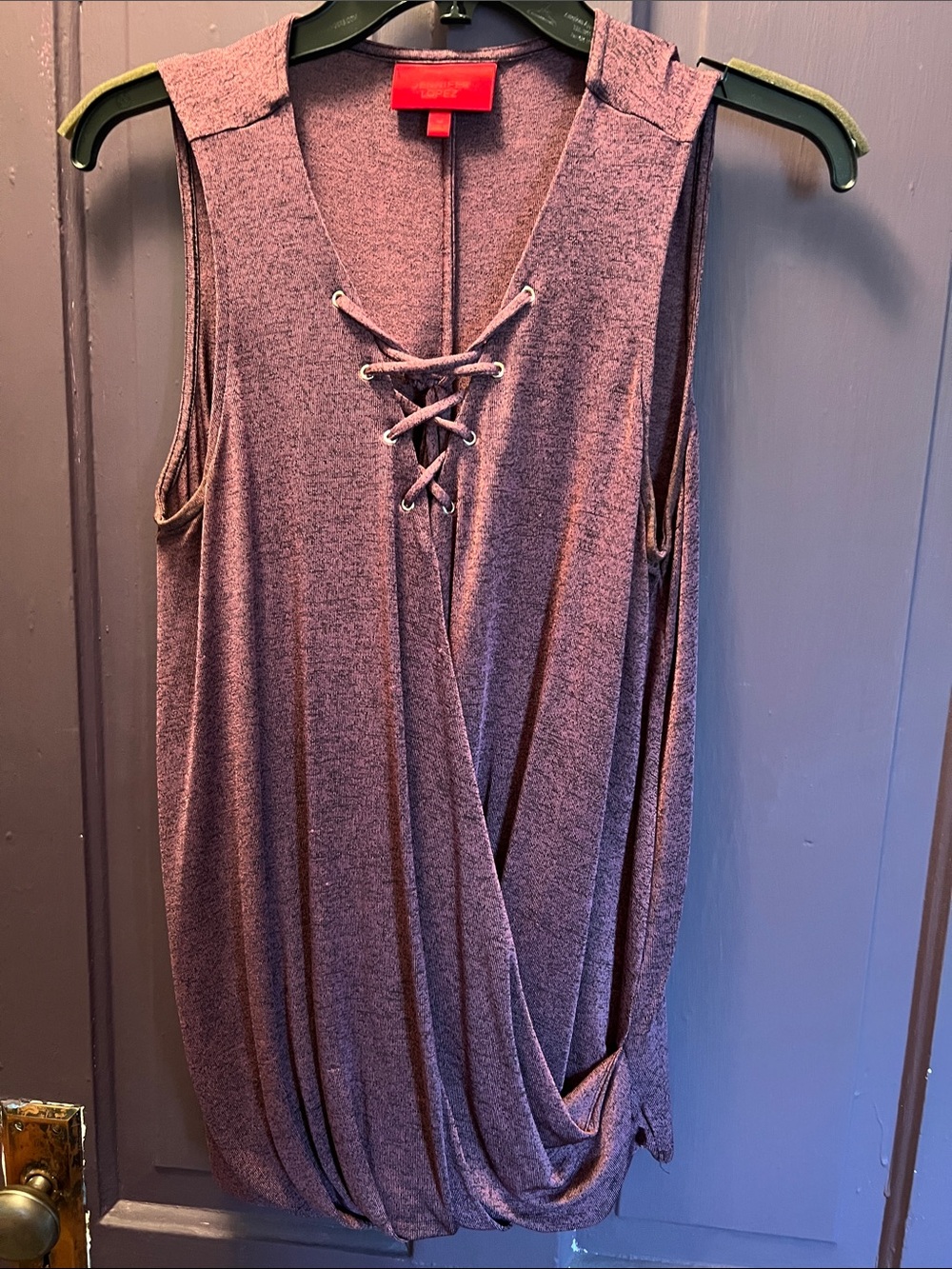 Jennifer Lopez heathered plum Sleeveless Lace-Up Wrap Tank